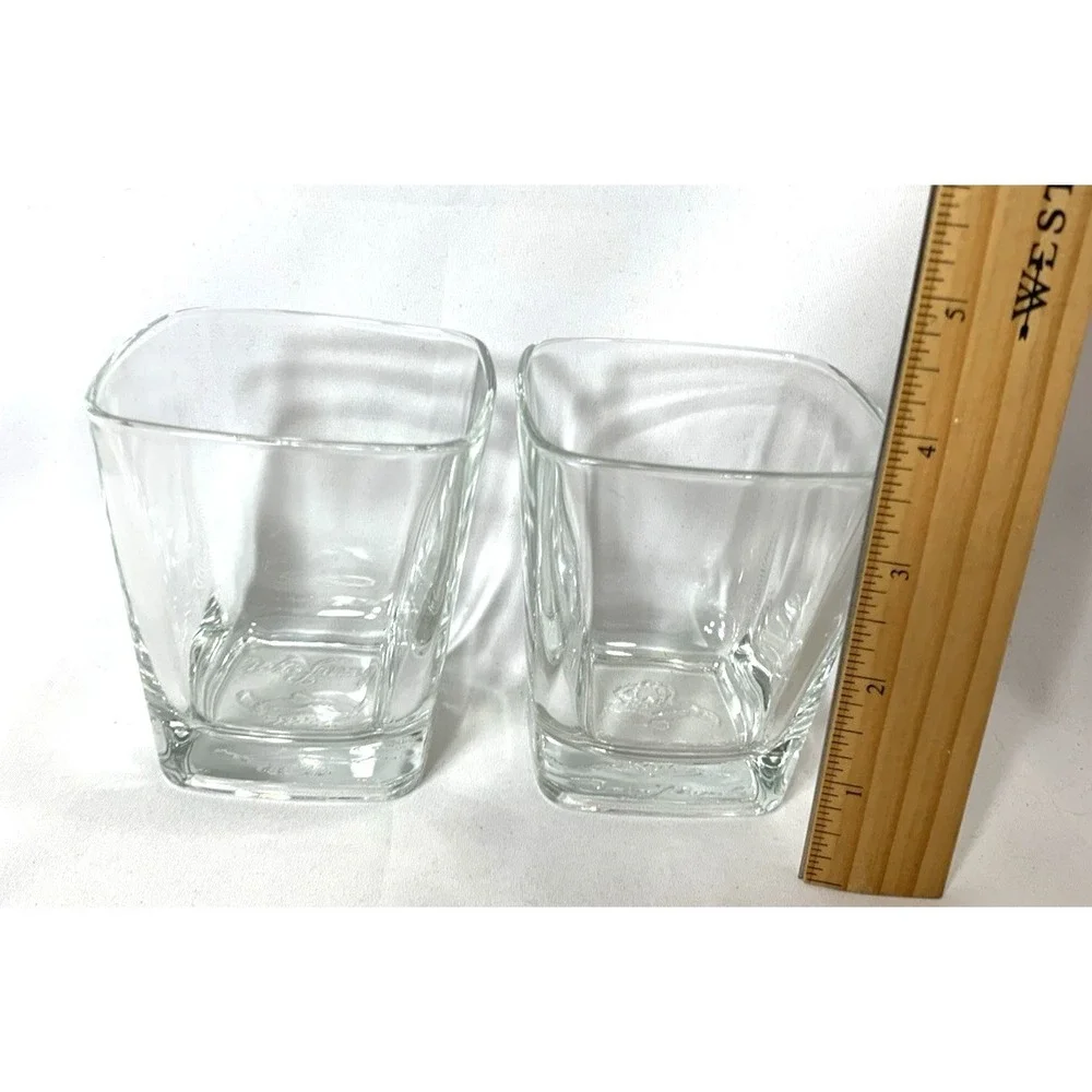 Crown‎ Royal Rocks Glasses X2 Heavy Square Flared Cocktail Lowball Tumblers EUC